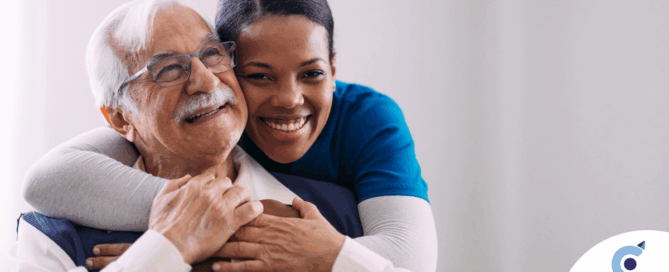 a graphic showing What a Week of Elder Care at Home Really Looks Like with a smiling caregiver and client